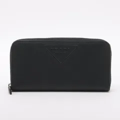 極美品 プラダ サフィアーノ レザー 長財布 二つ折り ウォレット ラウンドファスナー 本革 ブラック 黒 メンズ MMM CE50-19【中古】