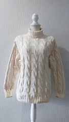 90’s Eddie Bauer 白タグ タートルネック ケーブル コットンニットセーター S