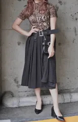 Pleats Flare Jumper SkirtwithBelt blackのサムネイル