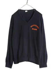 【お得なクーポン配布中!】 70s USA製 チャンピオン カレッジ プリント Vネック ニット セーター メンズ L 古着 ヴィンテージ バータグ ストレッチ カットソー 薄手 紺のサムネイル
