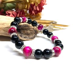 모리온 & 핑크 타이거 아이 파워 스톤 팔찌 천연석 브레스 (실버) 10mm 남성 여성 액막이 금운 부적 ☆