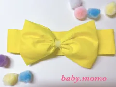 大きなぷくぷくリボンの子ども用ヘアバンド　レモンイエロー