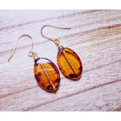 P1162LCBW ピアス 樹脂ピアス アレルギー対応 金アレ チェコ オーバルビーズ 琥珀 アンバー ブラウン