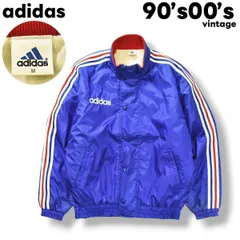 【希少】 90s00sヴィンテージ アディダス adidas 中綿入り ウィンドブレーカー デサント製 ナイロンジャケット ブルゾン M トリコロールカラー ブルー メンズ