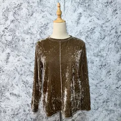 美品　URBAN RESEARCH　アーバンリサーチ　カットソー　長袖　丸襟　薄手　ベロア　光沢　春　秋　冬【size F】　ブラウン　茶　ダークブラウン　こげ茶