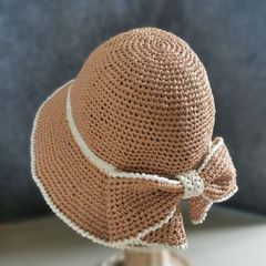 サマーハット：春夏用・リボン《ウィート×オフホワイト》ハンドメイド