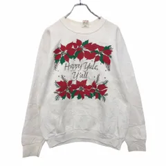FRUIT OF THE LOOM プリント スウェット トレーナー L ホワイト レッド グリーン アメリカ製 ポインセチア 古着卸 アメリカ仕入 a511-5281