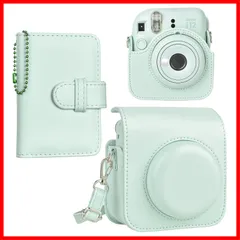 HIYQIN チェキケース instax mini 12ケースFujifilm チェキ12ケース と28枚写真入れアルバム付き２点セット fujifilm instax mini12 ケース ショルダーストラップ付き PUレザー - グリーン