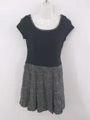 ◇ PEYTON PLACE ペイトンプレイス レース チェック 切替 半袖 ミニ ワンピース サイズM ブラック レディース P  【1212220008882】