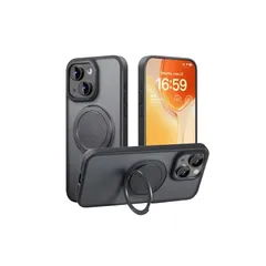 【Magsafe対応・スタンド付き】Mcoifull iPhone14 ケース iPhone13 ケース マグネット搭載 ワイヤレス充電 耐衝撃 マット感 半透明 指紋防止 アジャスタブルスタンド アイフォン14 ケース アイフォン13 ケース ブラック 0