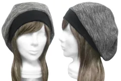 ◇送料無料◇　ハンドメイド◆リブ付ベレー帽◆変り織コットンスラブニット／杢グレーmix　◇ゆったりサイズ・小顔効果・長いシーズン着用◇