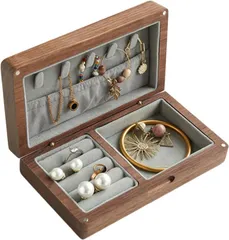 Asdays ジュエリーボックス 木製 アクセサリーケース 北欧 収納ボックス ウォールナット(グレー,  ‎16.5 x 9.5 x 4.5 cm)