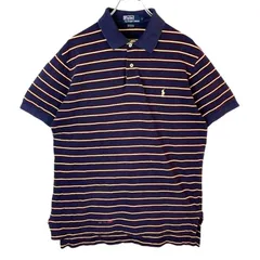 ポロバイラルフローレンPolo by ralph lauren半袖ポロシャツ鹿の子ポニーロゴ刺繍ボーダー紺ネイビー赤紫ワインレッド臙脂バーガンディ黄色イエローvintageヴィンテージ41213