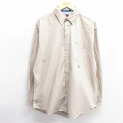 XL/古着 トミーヒルフィガー 長袖 ブランド シャツ メンズ 90s ワンポイントロゴ 大きいサイズ ロング丈 コットン ボタンダウン ベージュ 