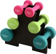 PROIRON ダンベルセット1kg 2kg 3kg 2個セットダンベルラック付 エクササイズ ネオプレンゴムコーティング 筋力トレーニング 筋トレ 鉄アレイ 鉄アレー(1kg+2kg+3kg(2個セット))