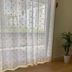 【ドット柄刺繍がかわいい】レースカーテン　ホワイト　巾100cm×丈183cm　2枚組