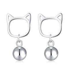 シンプル NUVAZU レディース 可愛い 猫に鈴 揺れる シルバー925 ピアス 金属アレルギー対応 人気 スタッド ピアス 猫の鈴