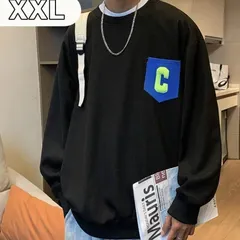 ブラック トレーナー メンズ XXL 韓国系 ストリート カジュアル 長袖 黒 ブルーポケット デザイン おしゃれ モード系 新作 ユニセックス 秋冬 クール 個性派 通学 通勤 デート トレンド コーデ ギフト プレゼント シンプル