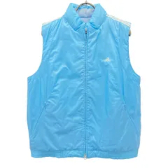 adidas アディダス ロゴ刺繍 ゴルフ 中綿 ダブルジップ ベスト L ライトブルー メンズ 古着