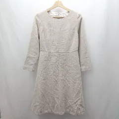 ◇ ⊇ NATURAL BEAUTY BASIC ラメ混合 長袖 膝下丈 ワンピース サイズM ベージュ レディース E  【1504240015064】