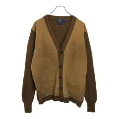 90年代 Polo by Ralph Lauren ポロ ラルフローレン レザー切り替え ウールニット カーディガン ブラウン(メンズ M)中古 古着 V0046