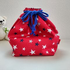 ハンドメイドお弁当袋　デニム調星柄(レギュラータイプ)　お箸セットも入れられるゆとりサイズの裏地付きお名前書くだけお弁当袋　#入園準備　#通園グッズ　#星柄　#デニム調　#男女兼用　#ままのねこの手