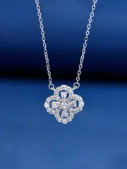 ジュエリー レディース ネックレス ペンダント 幸運の四つ葉 925スターリングシルバー ネックレス、エレガントな鎖骨チェーン キュービックジルコニア付き、女性の日常着用に適したウェディング エンゲージメント ブラ