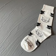 動物シリーズ　白黒キャット靴下　〜犬バージョンとお揃いで♪〜　レディースソックス