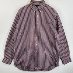 古着 90's/90年代 ラルフローレン RALPH LAUREN 長袖シャツ ボタンダウン 胸ポケット ワンポイント無し L  ネイビー系 ストライプ メンズ