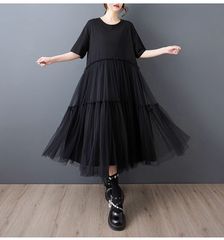 極美品 furfur チュール切替フリルニットワンピース 黒 ニット