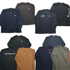 古着卸 まとめ売り カーハート Carhartt 長袖Tシャツ 10枚セット (メンズ XL ) 胸ポケット ヘンリーネック ワンポイント 中古 古着 NB3966