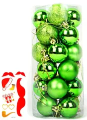 【迅速発送】Madrugada 選べる【全11色】 クリスマス オーナメント ボール 24個セット ツリー デコレーション ボール 飾り クリスマス パーティー タトゥーシール 付き2点セット S325 (8cm グリーン)