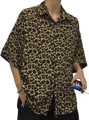 aspersio アスペルシオ レオパード柄 プリント デザイン 襟付き 半袖 シャツ ストリート ファッション メンズ ボタンダウン ヒョウ柄 派手 ブラウス お洒落 アメカジ 胸ポケット おしゃれ半袖 通気性(レオパード ブラウン,  M)