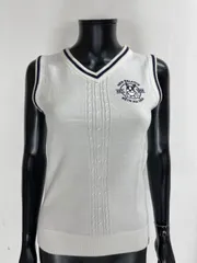 【USED】New Balance ニューバランス アクリル ニット ベスト ロゴ刺繍 ホワイト 白 レディース 0 S ゴルフウェア