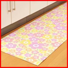 【人気商品】アイメディア キッチンマット 拭けるキッチンマット 60×180cm ロング キッチンラグ 台所マット 花柄 カット 撥水 洗濯不要 北欧