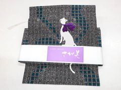 【京松】リサイクル着物 未使用 作り帯 文化帯 猫文 正絹 sok7b07-7