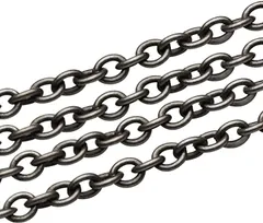 PandaHall Elite 5ｍ アズキチェーン 十字 リング ブラス ジュエリー用 ネックレス パーツ 2x1.5x0.5mm( 黒,  2x1.5x0.5mm)