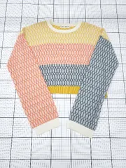 ◇ ⊇ TINA:JOJUN 総柄 プレーティング編み  長袖 ニット セーター サイズM イエロー オレンジ系 マルチ レディース E  【1508060015754】