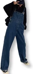 kanaelun カナエルンデニム オーバーオール レディース オールインワン サロペット ジーンズ ゆったり ワイドパンツ 韓流 ポケット付き カジュアル 体型カバー 大きいサイズ カーブ 大きめ 着やせ( ネイビー（ストレート）,  S)