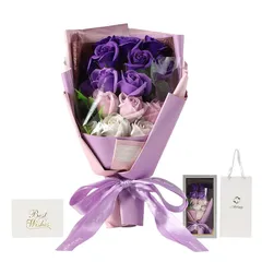 Moluppy ソープフラワー 花束 バラ 18本 グラデーション パープル 紫 紙袋付 ギフト プレゼント 女性 人気 花 母の日 敬老の日 誕生日 お祝い 記念日 発表会 男性 母親 お祝い 感謝 フラワーギフト 1