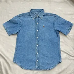 Polo by Ralph Lauren ポロ バイ ラルフローレン　キッズ　デニム シャツ　半袖　140 ボタンダウン　ブルー　青　刺しゅう　刺繍　ロゴ　トップス　コットン