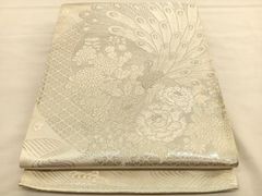 銀糸 正絹 孔雀柄 袋帯 - メルカリ