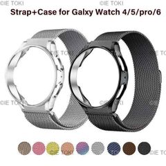 サムスンギャラクシーウォッチ用のメタルストラップとケース クラシックブレスレット クイックフィット カーブエンド ミラネーゼバンド 5プロ 6 4 5 40mm  44mm  43mm  47mm