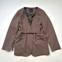 美品  anuans アニュアンス スリーブスリットジャケット ノーカラー ブラウン ベルト FREE フリーサイズ
