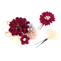 髪飾り 成人式 振袖 前撮り 袴 赤 ベージュ ブルーグレー 青 灰色 白 ゴールド 組紐 ビーズ カスミソウ ブリザーブドフラワー No.12-0871