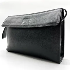 【良品】 BURBERRY バーバリー クラッチバッグ ポーチ ハンドバッグ フラップ 型押しロゴ ノバチェック チェック柄 レザー 革 ブラック 黒色 ユニセックス 男女兼用 メンズ レディース