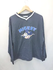 ◇ ⊇ Disney ディズニー ミッキーマウス 長袖 Vネックトレーナー サイズL ネイビー系 レディース E  【1411130007705】