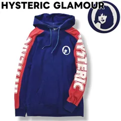 【人気】 日本製 ヒステリックグラマー HYSTERIC GLAMOUR ヒスガール アーム ロゴ プリント スウェット パーカー トレーナー フーディー ラグランスリーブ S ブルー x レッド ストリート パンク Y2K メンズ