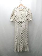 ◇ ◎ ⊂ natural couture ナチュラルクチュール 水玉柄 半袖 膝下丈 ワンピース サイズF ベージュ系 レディース E  【1506190005324】