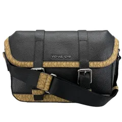 【美品】MICHAEL KORS マイケルコース メッセンジャーバッグ ショルダーバッグ クロスボディバッグ MK柄 ロゴ レザー ブラック